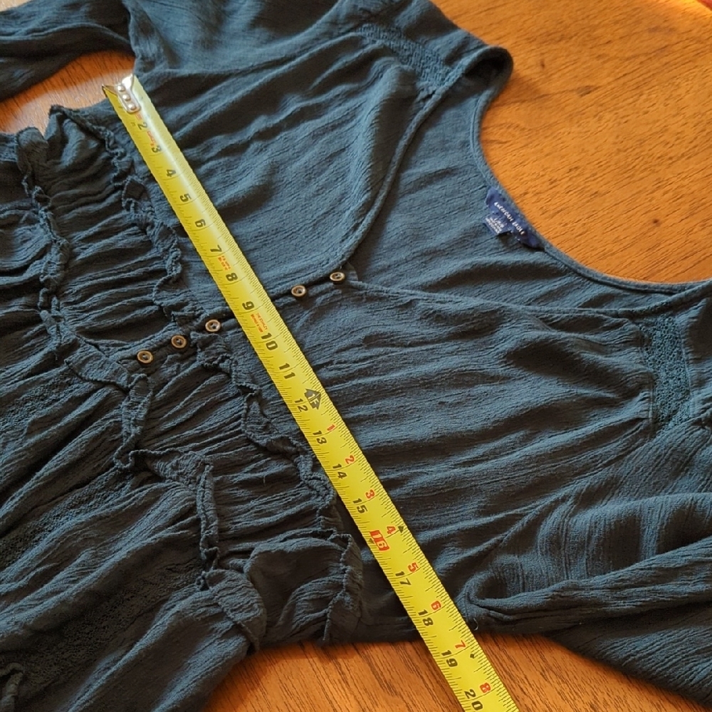 American Eagle Teal Blouse with Button Detail Babydoll Western Country Concert - Picture 8 of 12